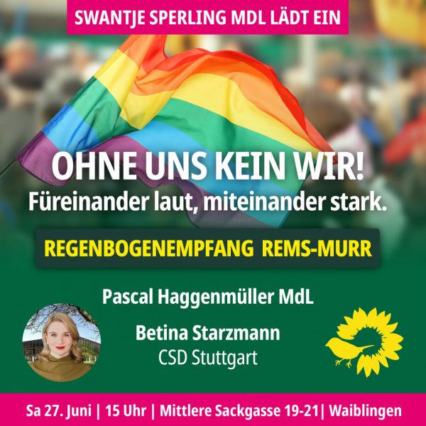 Regenbogen­empfang Rems-Murr: Ohne Uns kein Wir! Füreinander laut, miteinander stark